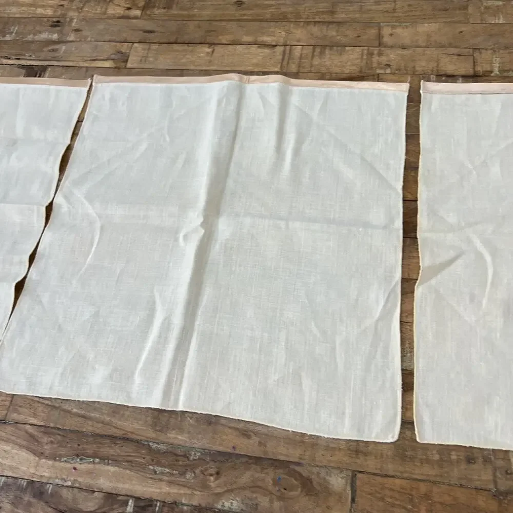 Linen Square Napkins 16 x 17 Set of 3 Cream Color w Satin Trim